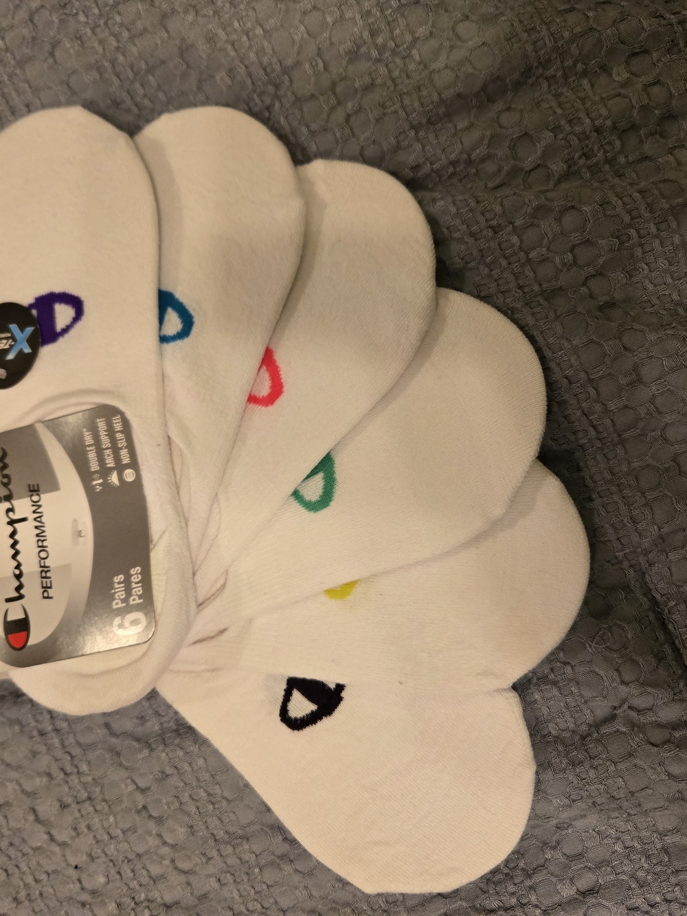 Champion Women’s No-Show Performance Socks - White with Multi-Colored Accents